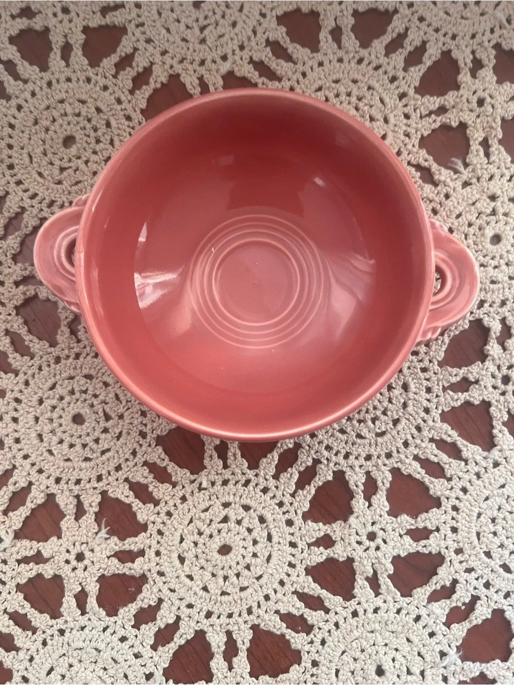 Vintage Fiesta Rose Pink Double Handle Soup Bowl USA Homer Laughlin Cottagecore
